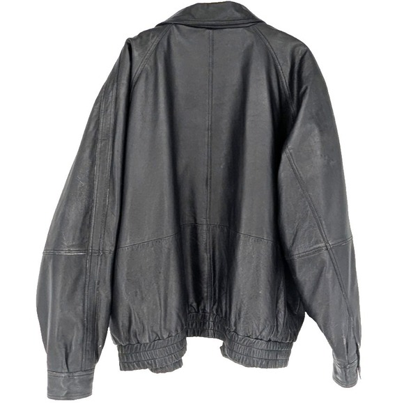 L.A. LEATHER Mens Bomber Jacket SIZE 3XL Black Motorcycle Geek Grunge Gothic - Picture 4 of 16